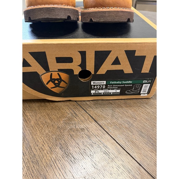 Ariat Womens Fatbaby Saddle Rust Distressed Ostrich Print Kiwi Cowboy Boots 7.5 - Picture 6 of 6